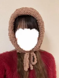 ボンネット　もこもこ　茶色　くま　ヘッドドレス　帽子　ハンドメイド