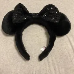 ミニ　カチューシャ　リボン　スパンコール　ファー　黒