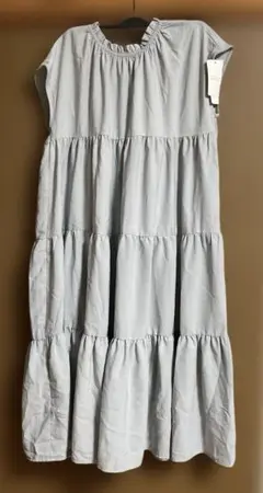 ティアードデザイン 半袖ロングワンピース M