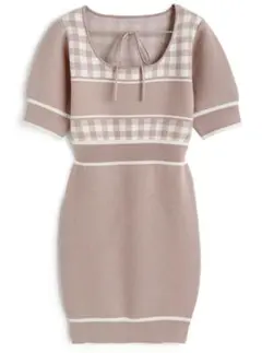 GRL ギンガムチェック柄配色ラインニットミニワンピース za008