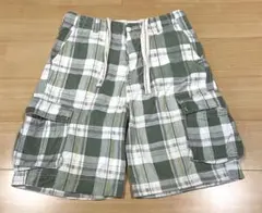 アバクロ チェック柄 カーゴショーツ ハーフパンツ グリーン ワイド
