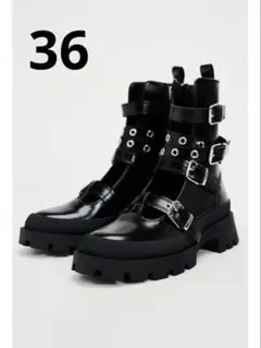 新品 ZARA バックル トラックソール ショートブーツ 36のサムネイル
