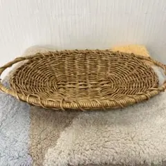 楕円形 籐製バスケット 持ち手付き