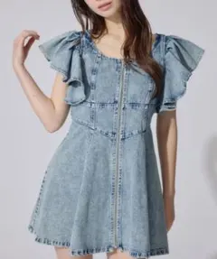 rienda デニムミニワンピース フリル袖