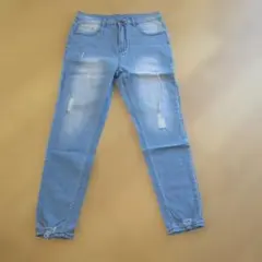 ライトブルーダメージスキニーデニム S