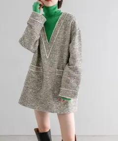 mysticミスティック ツイード Vネック チュニック フリンジ ジャケット