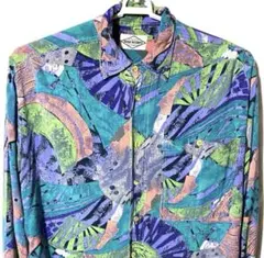 ユーロヴィンテージ M L 総柄 柄 イタリア 紫 長袖シャツ