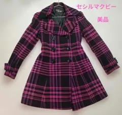 セシルマクビー ピンク黒チェック コート