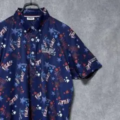 FILA GOLF フィラゴルフ 総柄 ロゴ 半袖 ポロシャツ ネイビー L