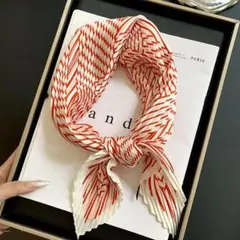 S-123　新品ひし形プリーツ スカーフ70cm巻き方 首元ストール