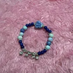 ハンドメイド ブレスレット 青色 ビーズ