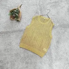 B2264【ユニクロ】ニット/ベスト/透かし編み/マスタード/XL/イエロー