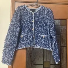 ネイビー ツイード ノーカラージャケット