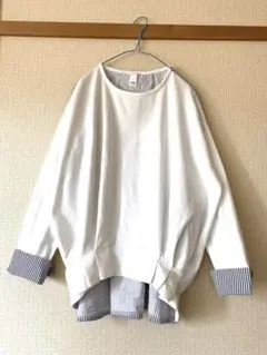 e'PLUS ゆったり　レイヤード風トップス 長袖カットソー　　重ね着風