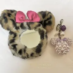 ディズニーランド　お土産　ヒョウ柄　ミニー　ミラー　ビジュー　キーホルダー
