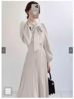 GRL グレイル ボウタイプリーツフレア ロング ワンピース 長袖 Mサイズ 春