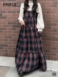 SHEIN キャミワンピ チェック柄 赤 リボン FRIFUL