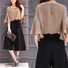 【新品】XLサイズ　シフォントップス/ガウチョパンツ セットアップ