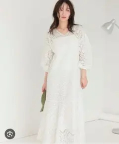 titivate 前後2way長袖コットンレースワンピース Mサイズ ホワイト