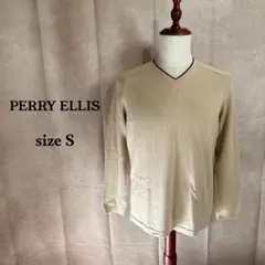 【PERRY ELLIS】 Vネックニット ベージュ S コットン レーヨンのサムネイル