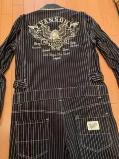 VANSON つなぎ ストライプ 刺繍 Lサイズ ブラックのサムネイル
