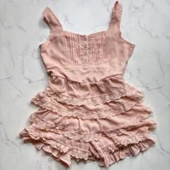 ダズリン　レースフリルデザインオールインワン　【M】　ピンク　シャーリング