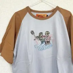 レフトアローン 半袖 ラグランTシャツ 刺繍ロゴ L 太アーム ブルーグレー