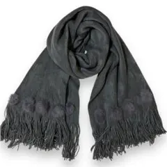 ダークグレー ファー付き 冬用 大判 暖かい スカーフ ストール