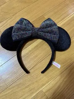 ディズニー ミッキー耳 カチューシャ ビーズ付きリボン