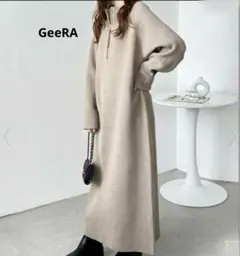 GeeRA 前後2WAYハーフジップニットワンピース ベージュ 長袖