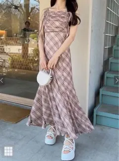 GRL グレイル チェック柄ギャザーリボンキャミソールワンピース dk1411