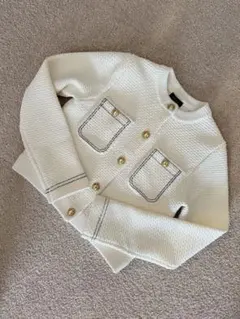 アニュアンノーカラーニットジャケット ホワイト 白 anuans S