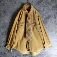 【ネクタイシャツ】古着 コーデュロイ ダブルポケット 花柄 ベージュ 赤 レトロ