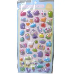 恐竜 イラスト　3D立体 ボンボンドロップ風ぷくぷくシール