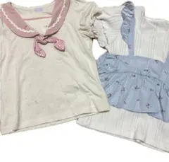 セーラー風Tシャツと重ね着風Tシャツ2点セット　まとめ売り　セーラー風