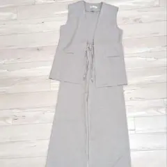 ジレ セットアップ レディース ベージュ ベスト ワイドパンツ 韓国 テーラード