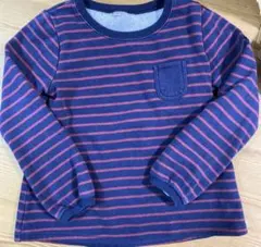 裏起毛　長袖カットソー ネイビーと赤のストライプ 130　匿名配送