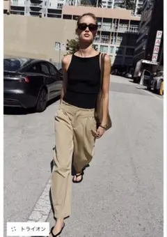 ZARA ペーパーバッグ風グローボパンツS7-9号 ライトキャメル