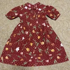 BABY PINK HOUSE 花柄半袖ワンピース 赤 リボン フリル フレア