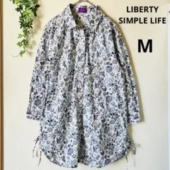 キャッスルアンドハンモック リバティ ブラウス M 水色 花柄 半袖 