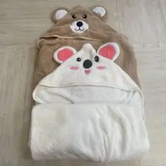 《未使用》フード付きタオル クマとコアラデザイン