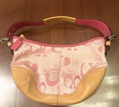COACHコーチシグネチャー ハンドバッグ 1850 ピンク キャンバス×レザー