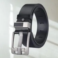 ベルトメンズビジネス合皮穴ありシンプル紳士高級感レザーブラック(a)