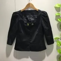【ドンナグラムール】ブラック ノーカラージャケット 七分袖 Sサイズ