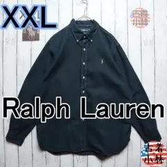 メンズXXL【美品】ラルフローレン長袖シャツ黒00026