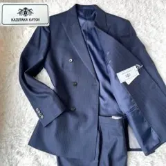 未使用　カズタカカトウ スーツ セットアップ ダブルブレスト 紺色 ストライプ