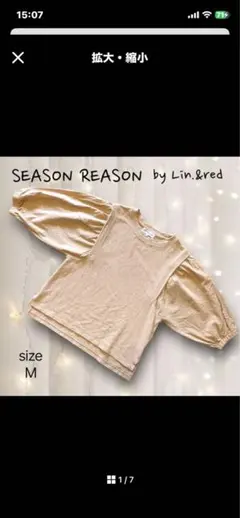 【SEASON REASON by Lin&Red 】　シフォン袖カットソー M