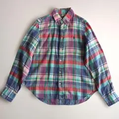 ラルフローレン 長袖シャツ リネン100% マドラスチェック柄 M インド製
