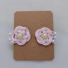ハンドメイド ピンク花デザイン ピアス