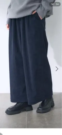 機能イージータックワイドコールパンツ　ネイビー